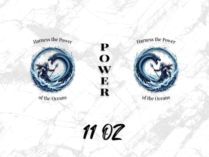 Ocean Power Mug 11oz, Harness the Power of the Oceans, Blue Wave Graphic, Unique Coffee Cup
