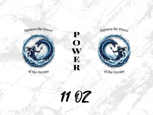 Ocean Power Mug 11oz, Harness the Power of the Oceans, Blue Wave Graphic, Unique Coffee Cup