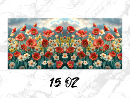 Colorful Poppy Flower Field Canvas Print, Vibrant Floral Wall Art, 15 Oz Large Size Decor