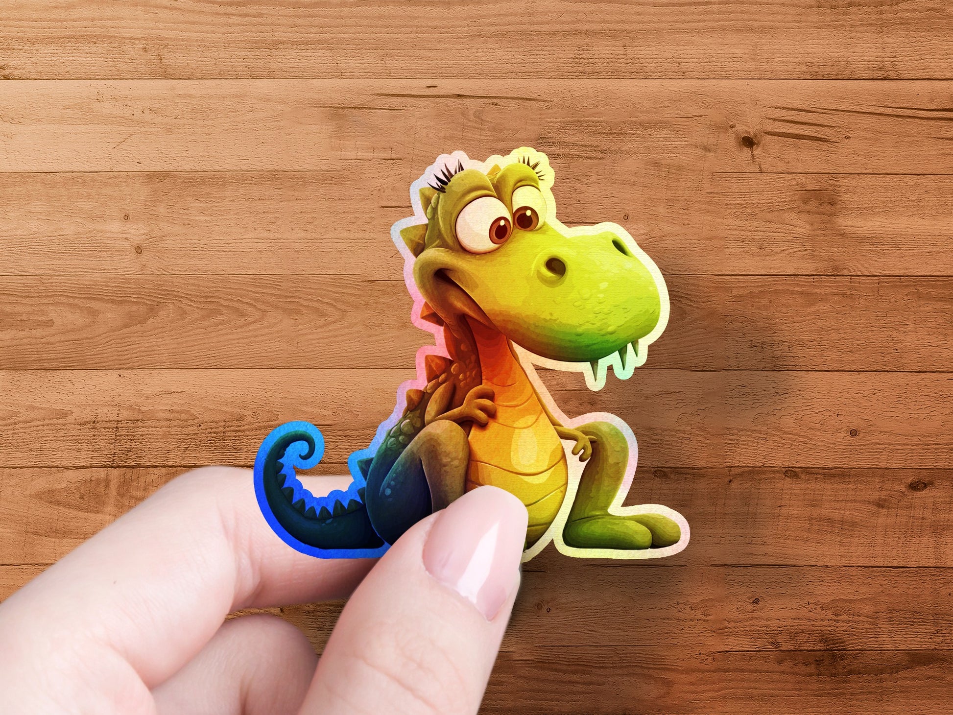 Playful cartoon dinosaur sticker vibrant product