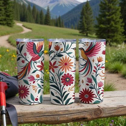 Colorful Floral and Hummingbird Design on Drinkware product