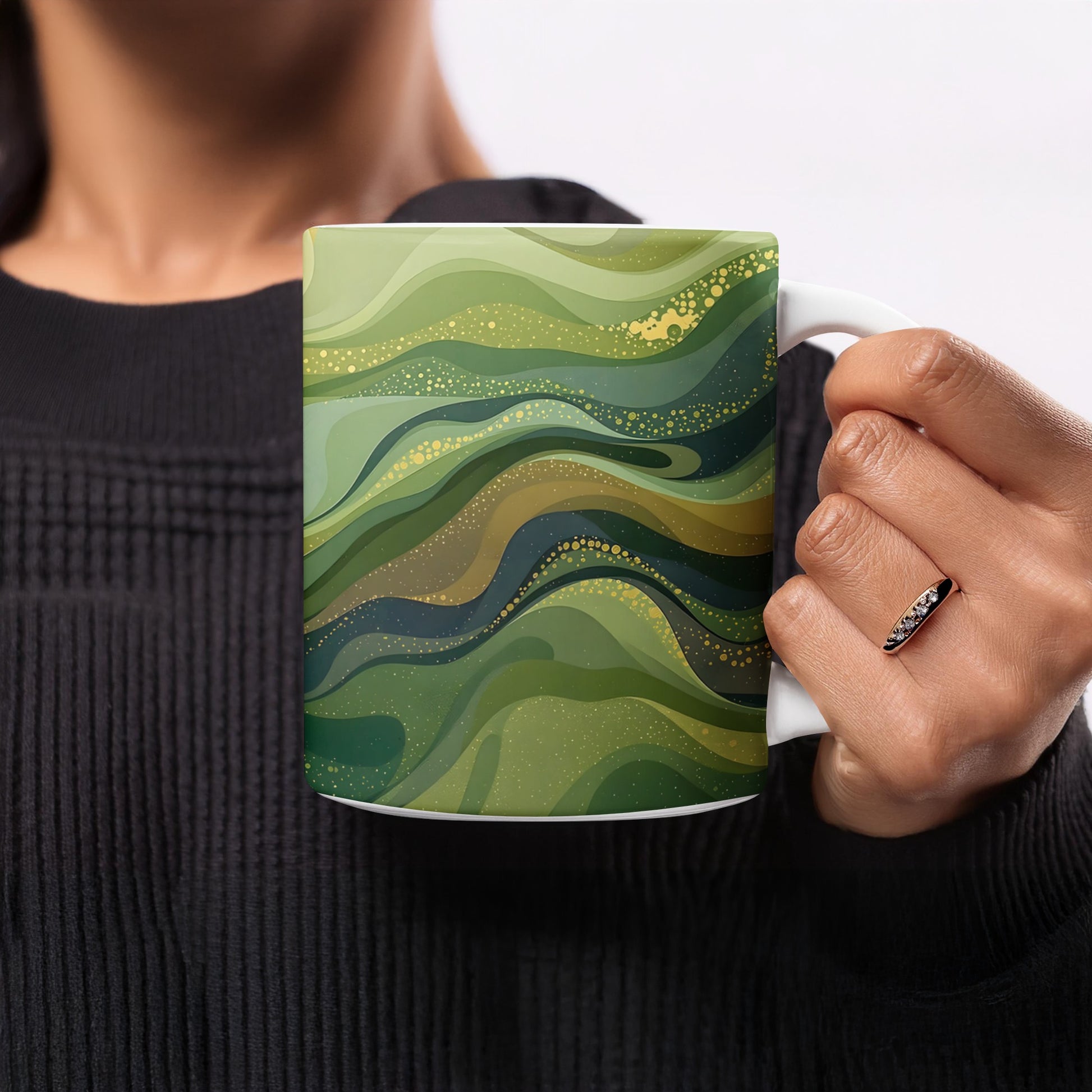 Green Abstract Wave Art Coffee Mug Product