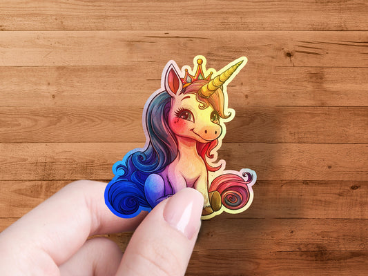 Colorful Smiling Unicorn with Crown Sticker product type