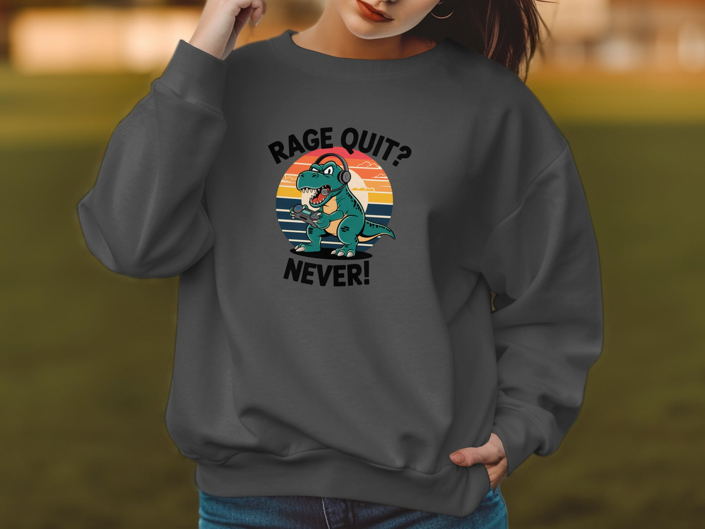 Rage Quit Never Dinosaur Gaming Sweatshirt product