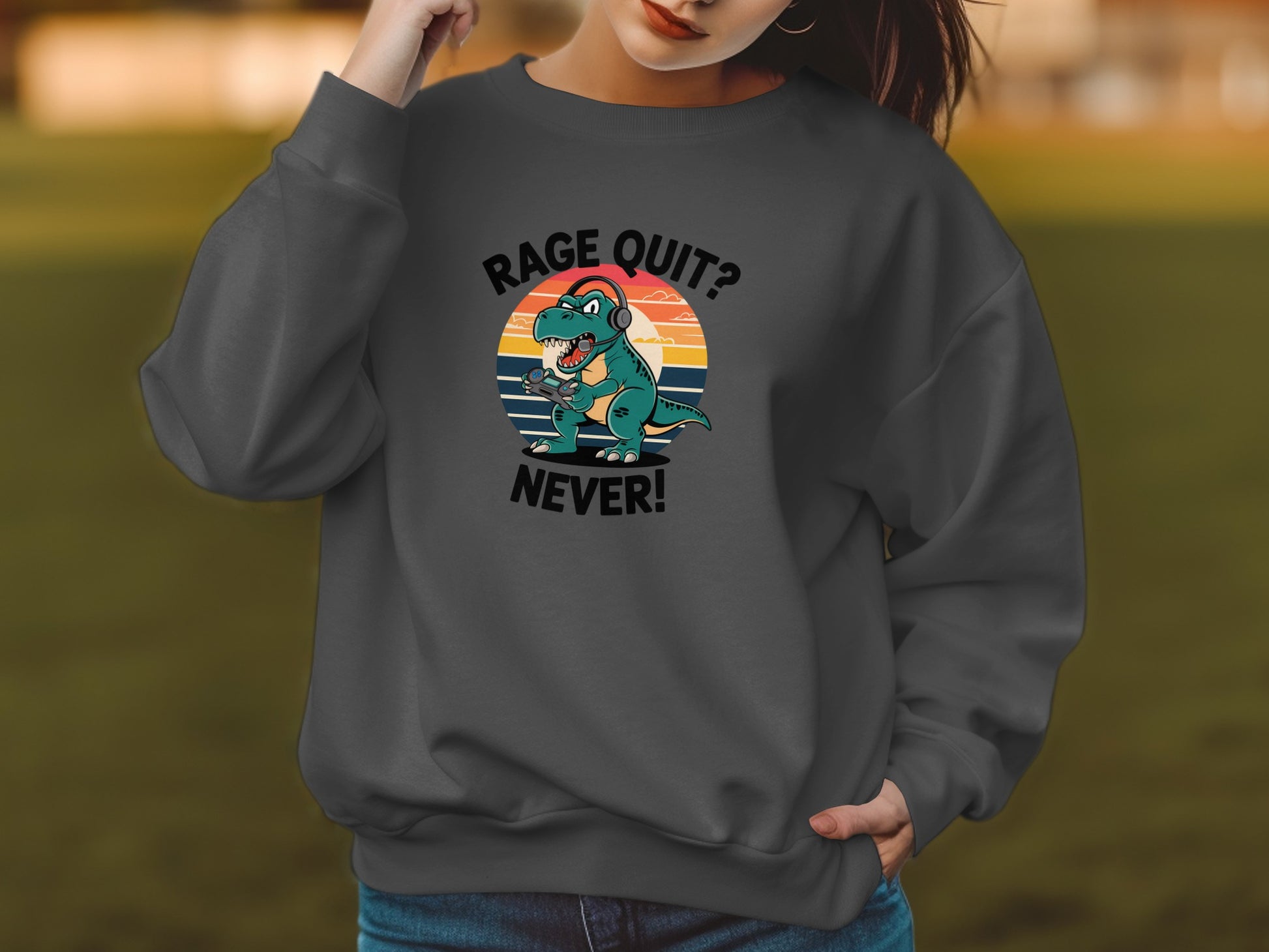 Rage Quit Never Dinosaur Gaming Sweatshirt product
