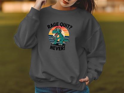 Rage Quit Never Dinosaur Gaming Sweatshirt product