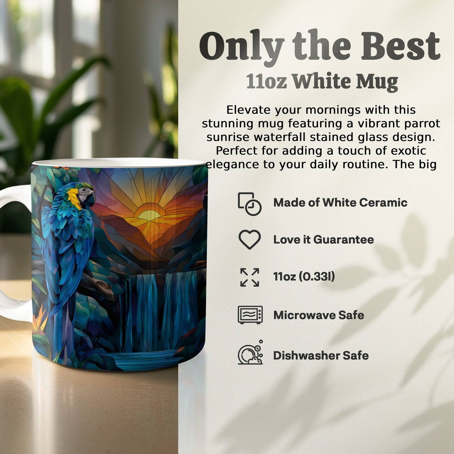Vibrant Parrot Sunrise Waterfall 11oz White Mug product