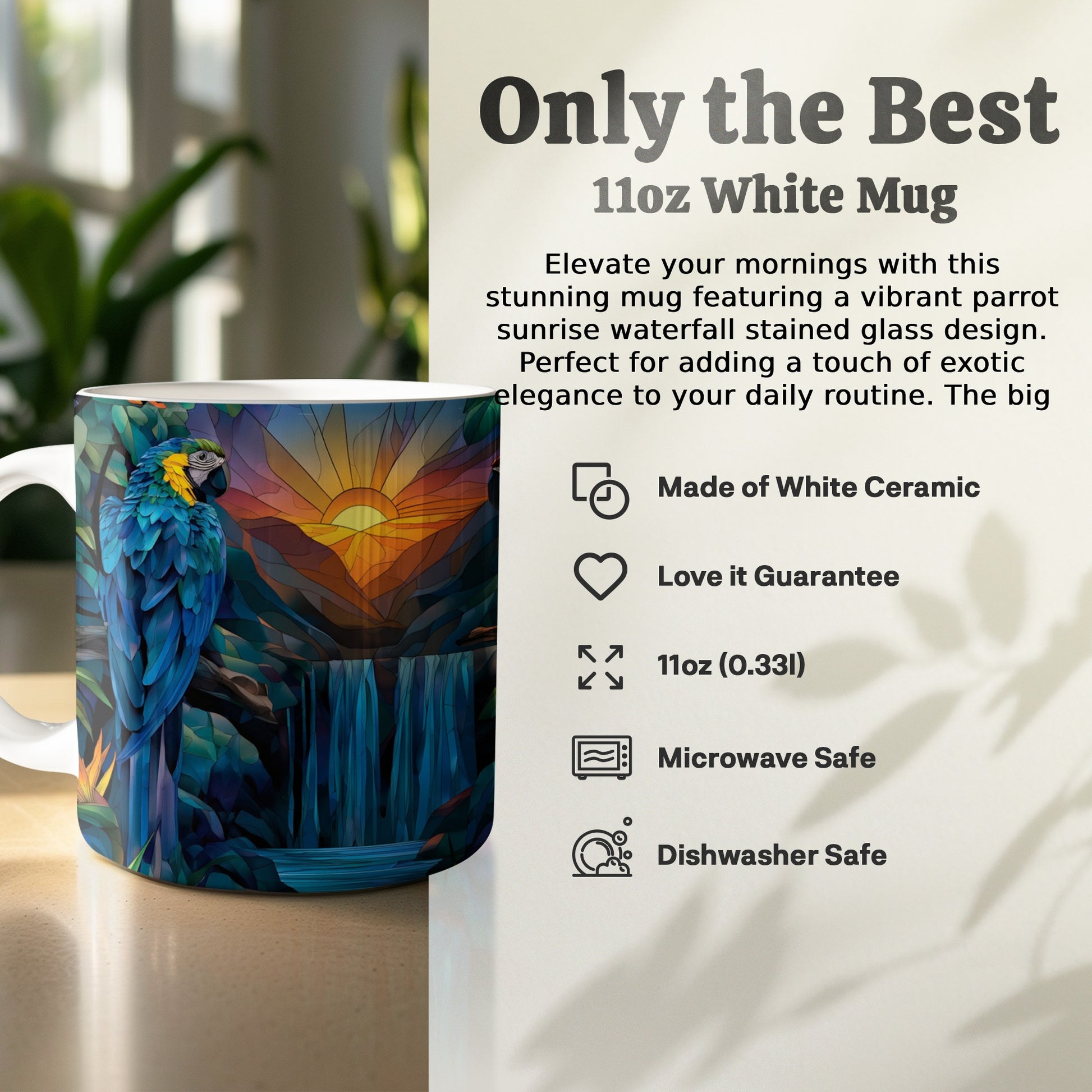 Vibrant Parrot Sunrise Waterfall 11oz White Mug product