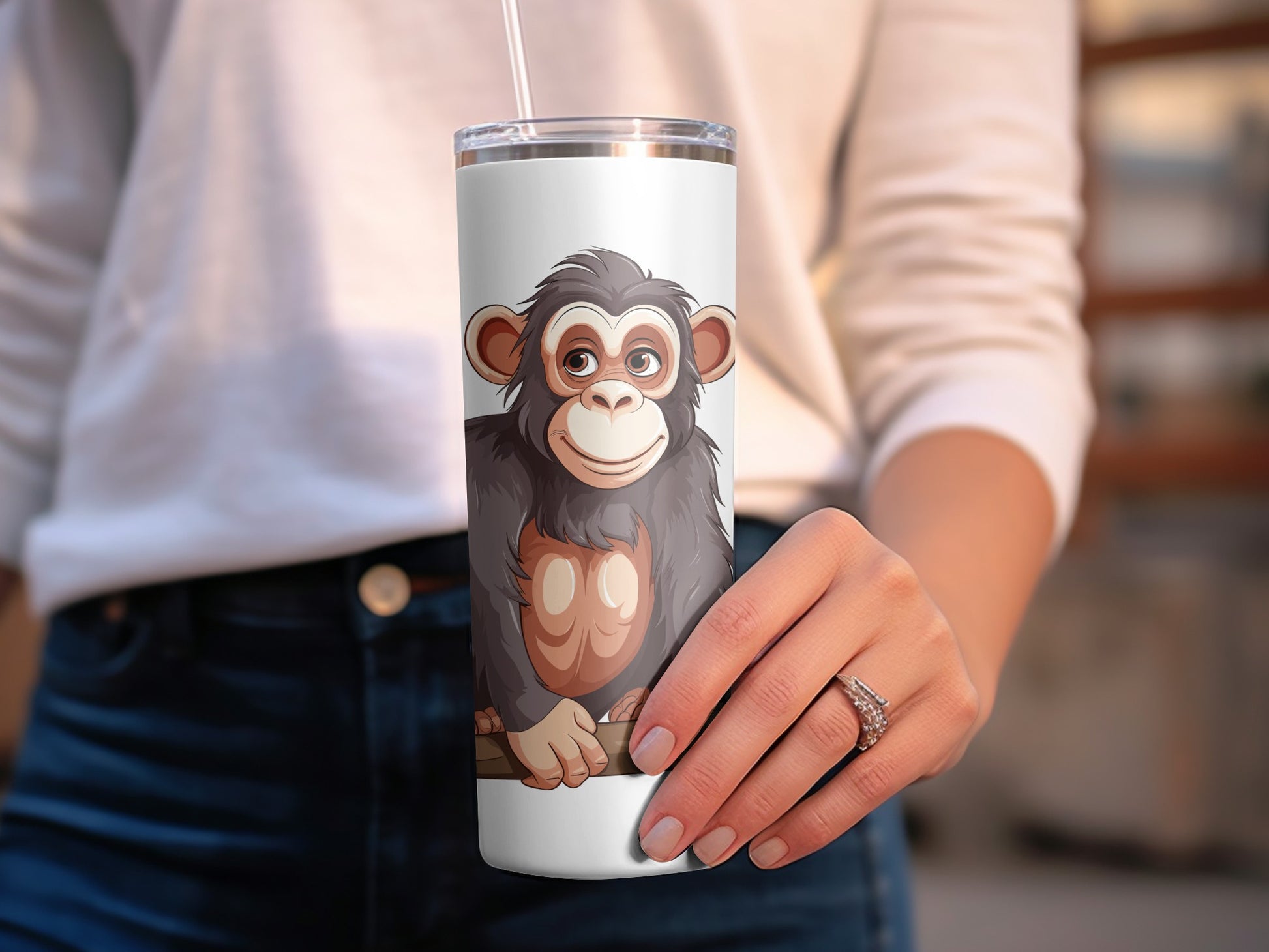 Cute Monkey Tumbler, Insulated Stainless Steel Travel Cup, Cartoon Animal Water Bottle, Gift for Kids and Adults