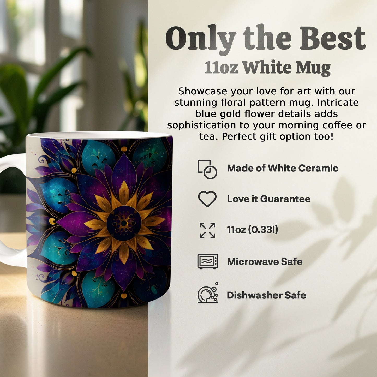 Only the Best Blue Gold Floral Pattern White Mug product