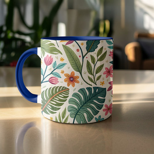 Floral Patterned Mug with Blue Handle coffee product type