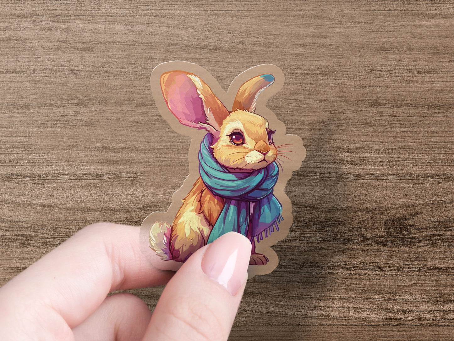 Adorable Bunny With Scarf Waterproof Sticker product