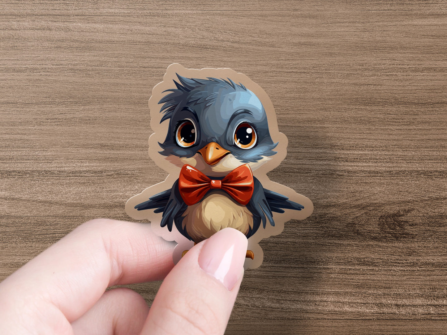 Cute Cartoon Bird Sticker with Red Bow Tie product type