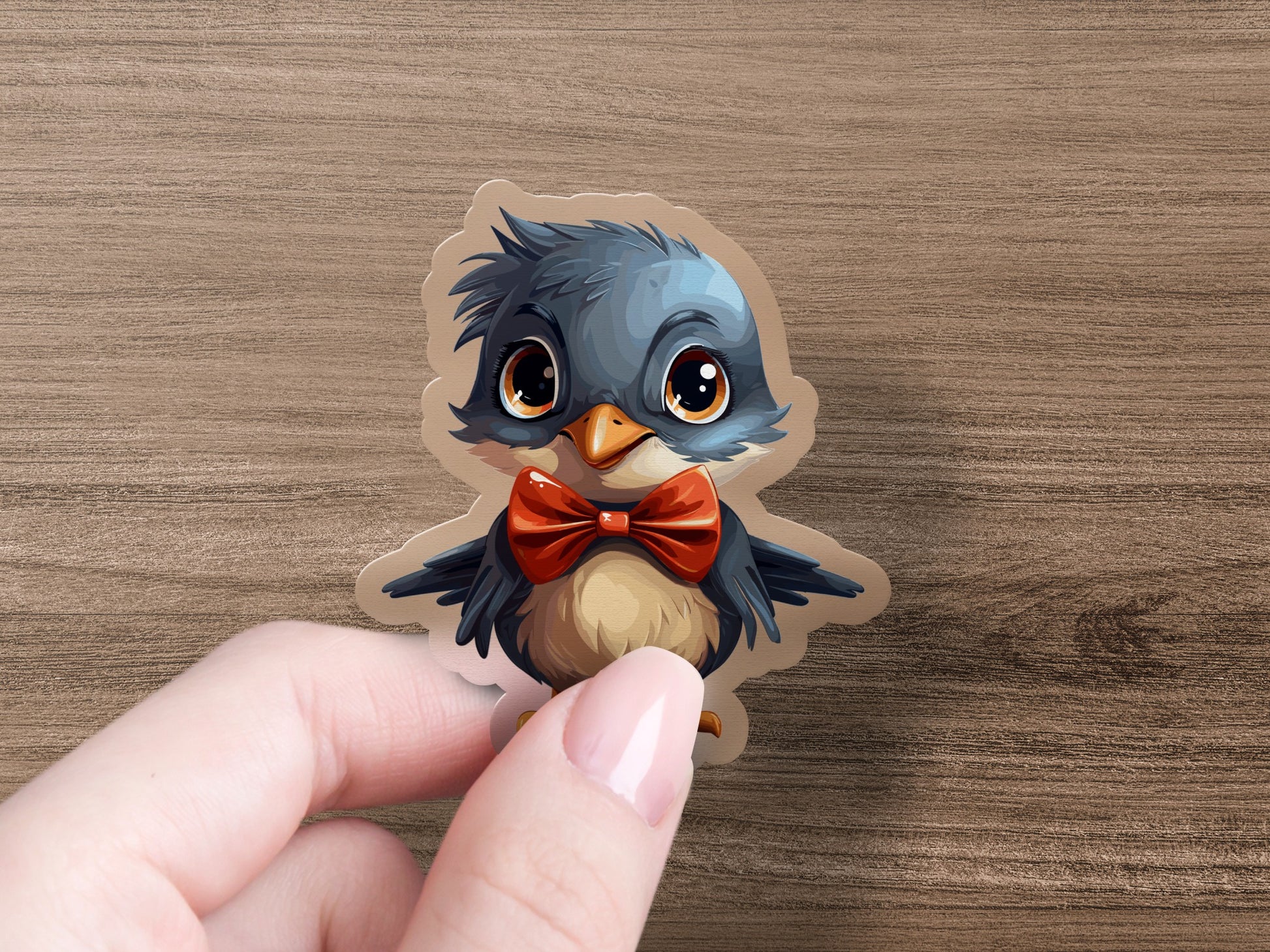 Cute Cartoon Bird Sticker with Red Bow Tie product type