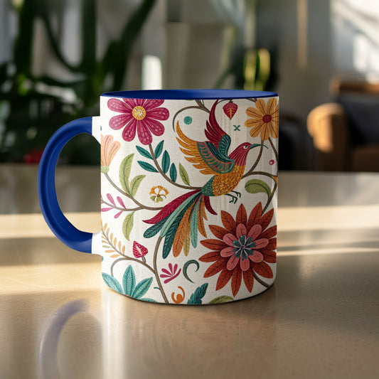 Colorful Floral and Bird Print Coffee Mug product
