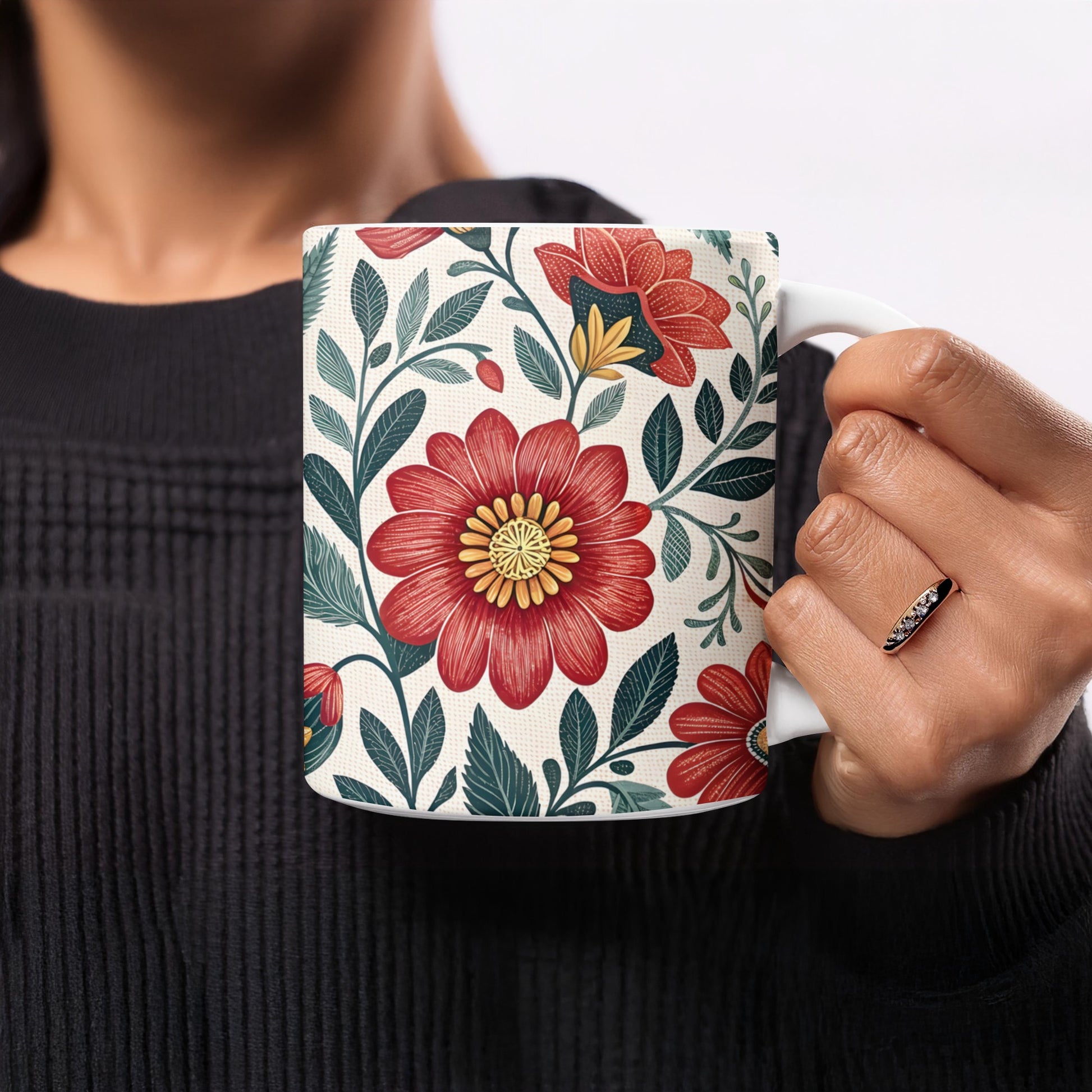 Beautiful Floral Pattern in Red and Green Mug product