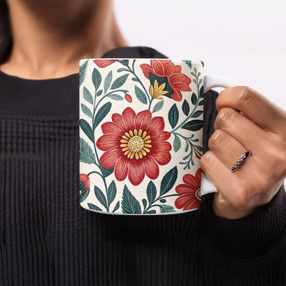 Beautiful Floral Pattern in Red and Green Mug product