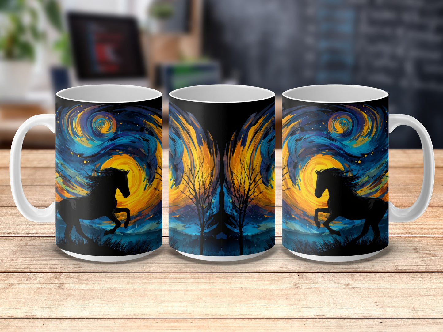Starry Night Horse Mug, Van Gogh Inspired Artistic Coffee Cup, Unique Gift Idea, Decorative Drinkware, Vibrant Colors