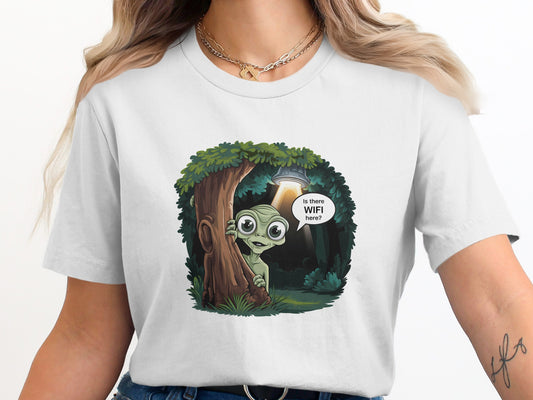 Funny Alien Asking About WIFI Graphic T-Shirt product