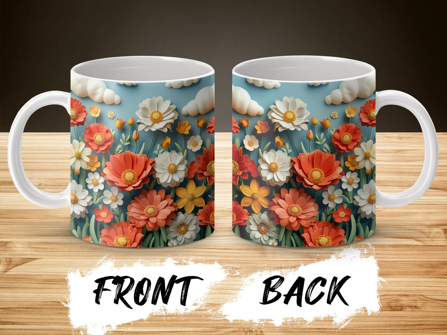 Floral Coffee Mug, Colorful Daisy and Poppy Design, Double-Sided Print, Perfect Gift for Garden Lovers