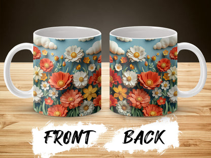 Floral Coffee Mug, Colorful Daisy and Poppy Design, Double-Sided Print, Perfect Gift for Garden Lovers