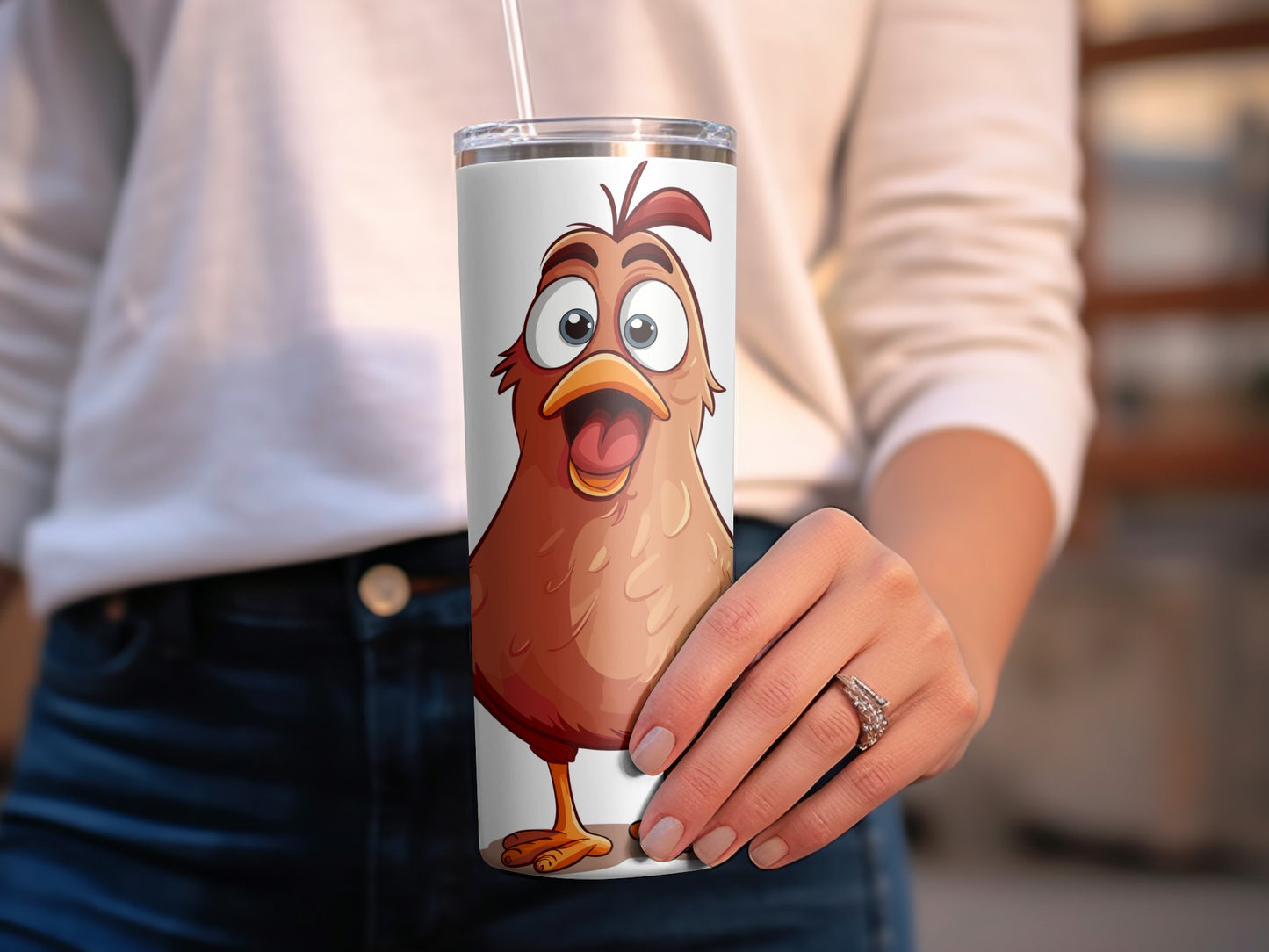 Cartoon Chicken Tumbler, Funny Hen Insulated Travel Cup, Unique Gift for Animal Lovers, Stainless Steel Drinkware