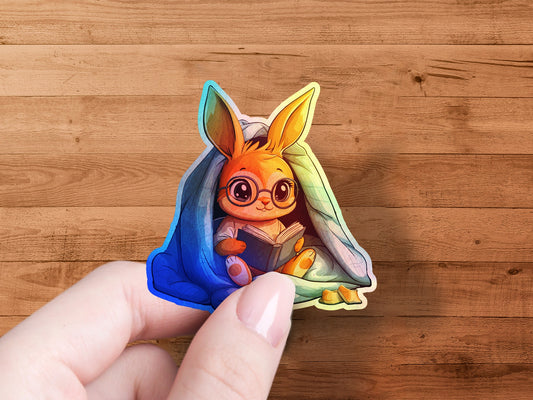 Adorable Cartoon Bunny Reading Book Sticker product type