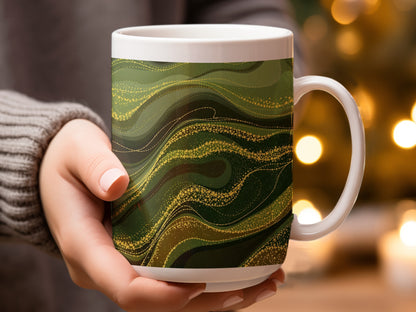Abstract Green and Gold Swirl Pattern Mug product type