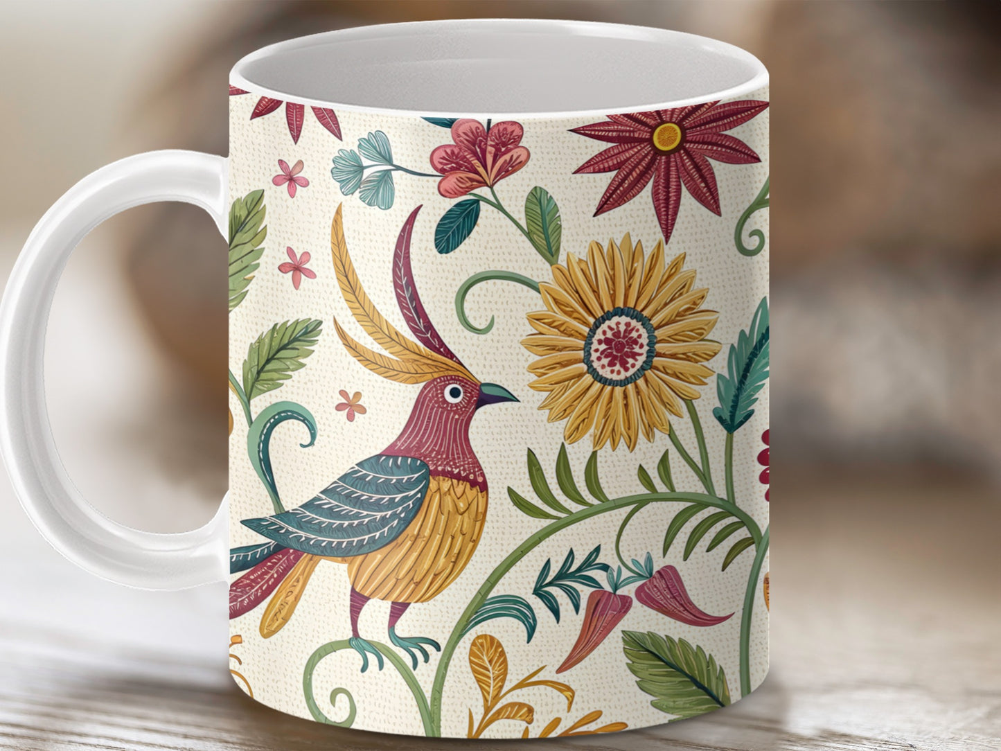 Beautiful Bird and Flowers Mug Design Ceramic Product