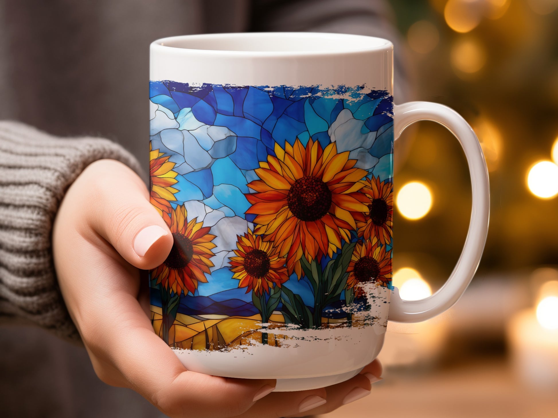 Vibrant Sunflower Stained Glass Art Mug product