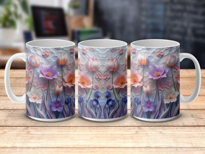 Floral Coffee Mugs Set, Colorful Blooming Flowers Design, Ceramic Tea Cups, Unique Kitchen Decor, Gift Idea