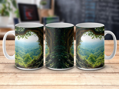 Forest Scene Coffee Mug, Green Woodland Nature Print, Large Capacity Ceramic Cup, Unique Gift Idea