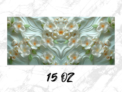 3D Floral Wall Art, Elegant White Flowers Print, Modern Home Decor, 15 oz Canvas, Stylish Bedroom Accent