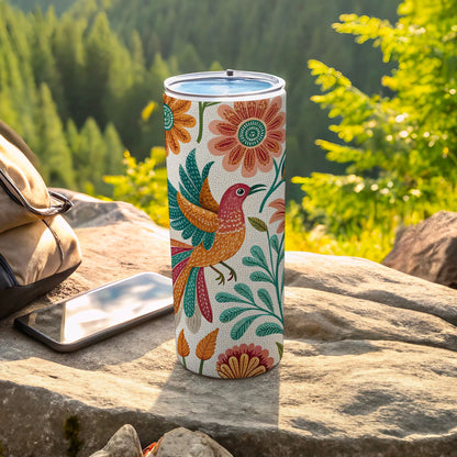 Colorful Floral and Bird Art Insulated Tumbler product