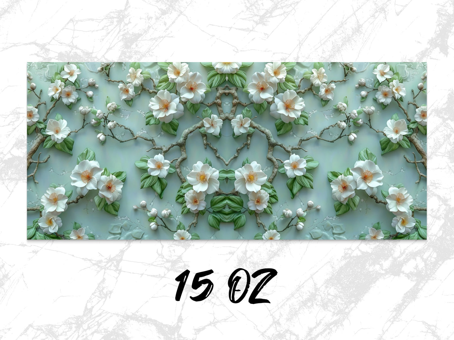 Floral Canvas Art Print, White Blossoms Green Background, Nature Inspired Wall Decor, 15 OZ