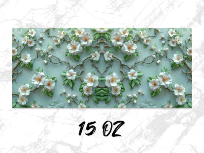 Floral Canvas Art Print, White Blossoms Green Background, Nature Inspired Wall Decor, 15 OZ