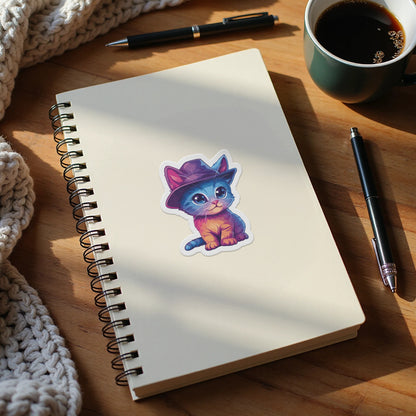 Adorable Kitten With Hat Sticker for Notebooks product type