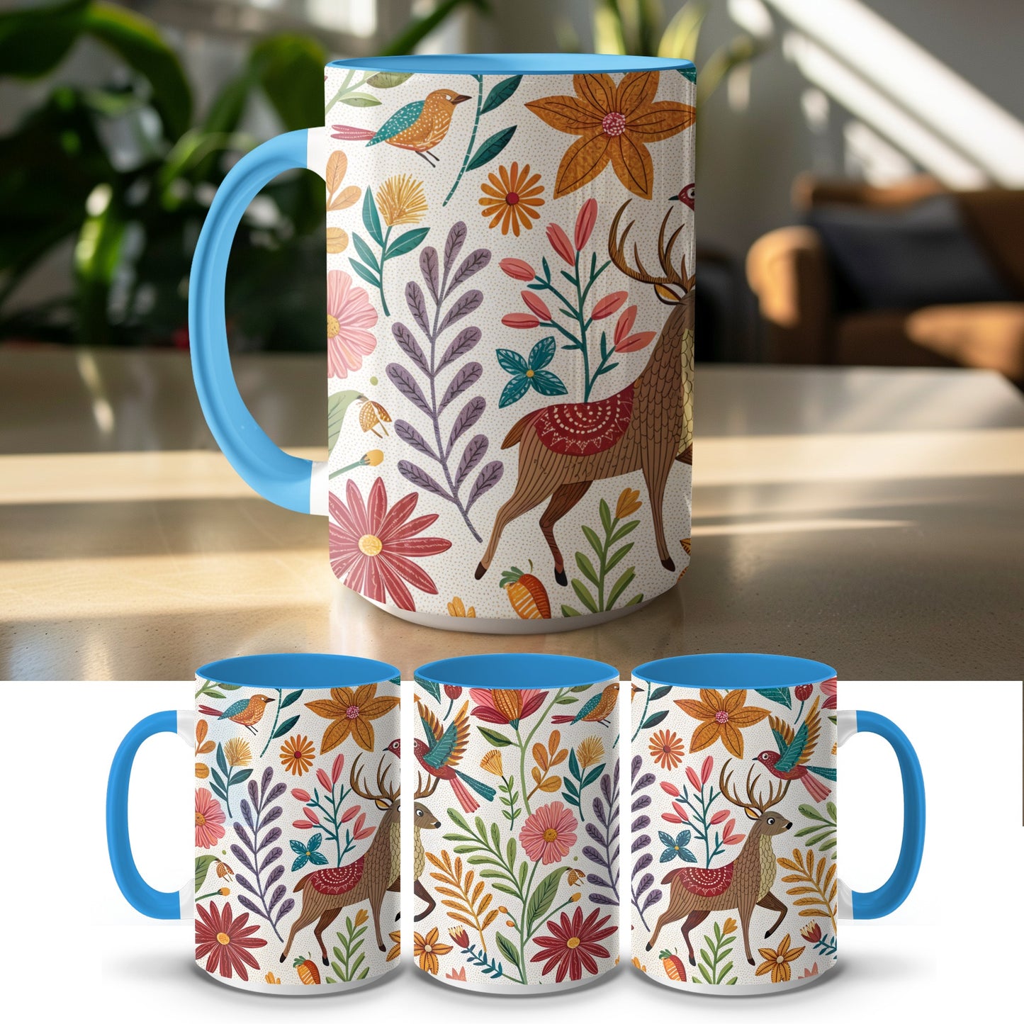 Vibrant Nature Themed Mug with Deer and Floral product type