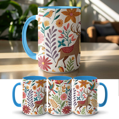 Vibrant Nature Themed Mug with Deer and Floral product type