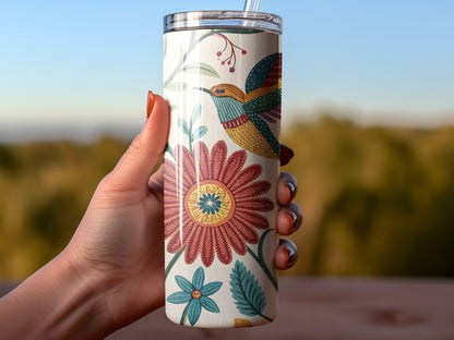 Colorful Hummingbird and Floral Design Tumbler product
