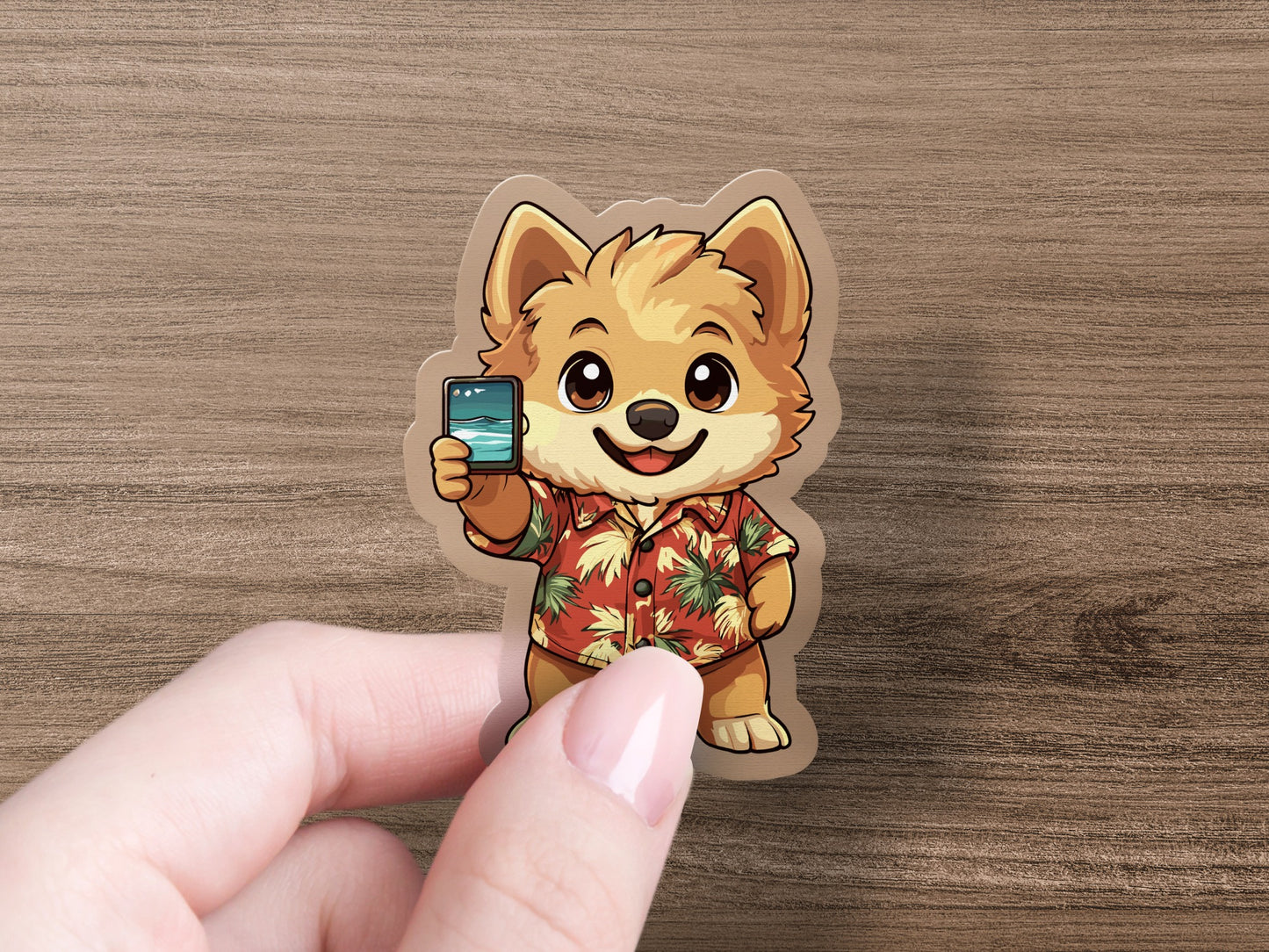 Adorable Corgi in Hawaiian Shirt Sticker product type