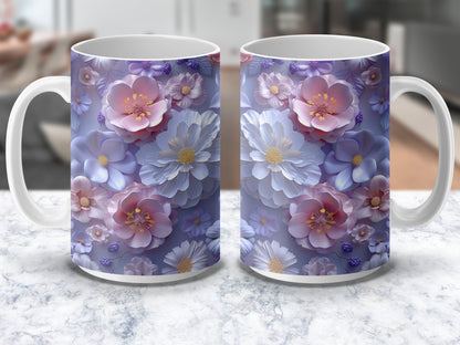Floral Coffee Mug Set, Purple and Blue Blossom Design, Ceramic Tea Cups, Gift Idea for Her, Elegant Home Decor, Kitchen Essentials