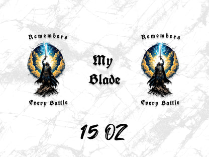 Fantasy Wolf Art Mug, 'Remembers My Blade' Graphic Coffee Cup, 15oz Unique Warrior Gift