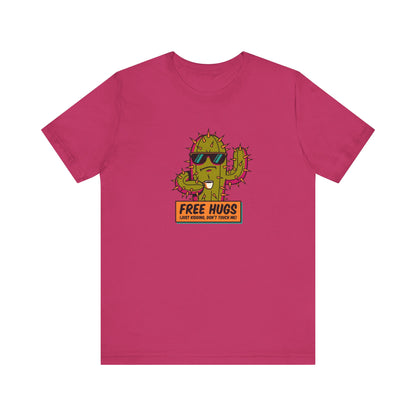T-shirt with cartoon cactus wearing sunglasses and holding a drink.