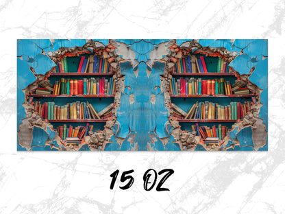 Vintage Library Wall Art Print, Distressed Books Poster, Bohemian Home Decor, Unique Antique Style Bedroom Artwork, Colorful Bookshelf Image