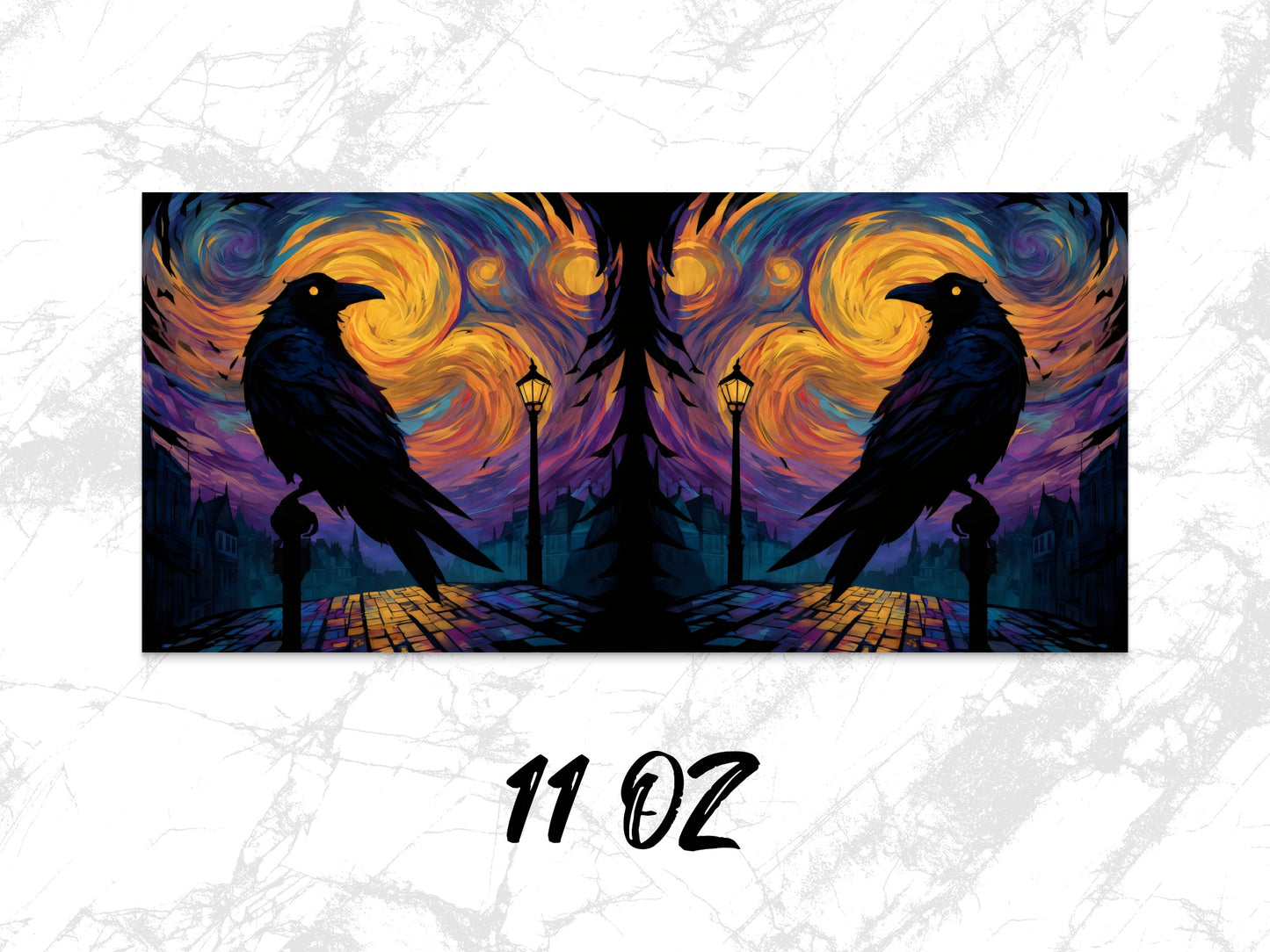 Raven Night Art Canvas Print, Starry Sky and Crows, Colorful Abstract Landscape, 11 oz Wall Decor, Dual Panels