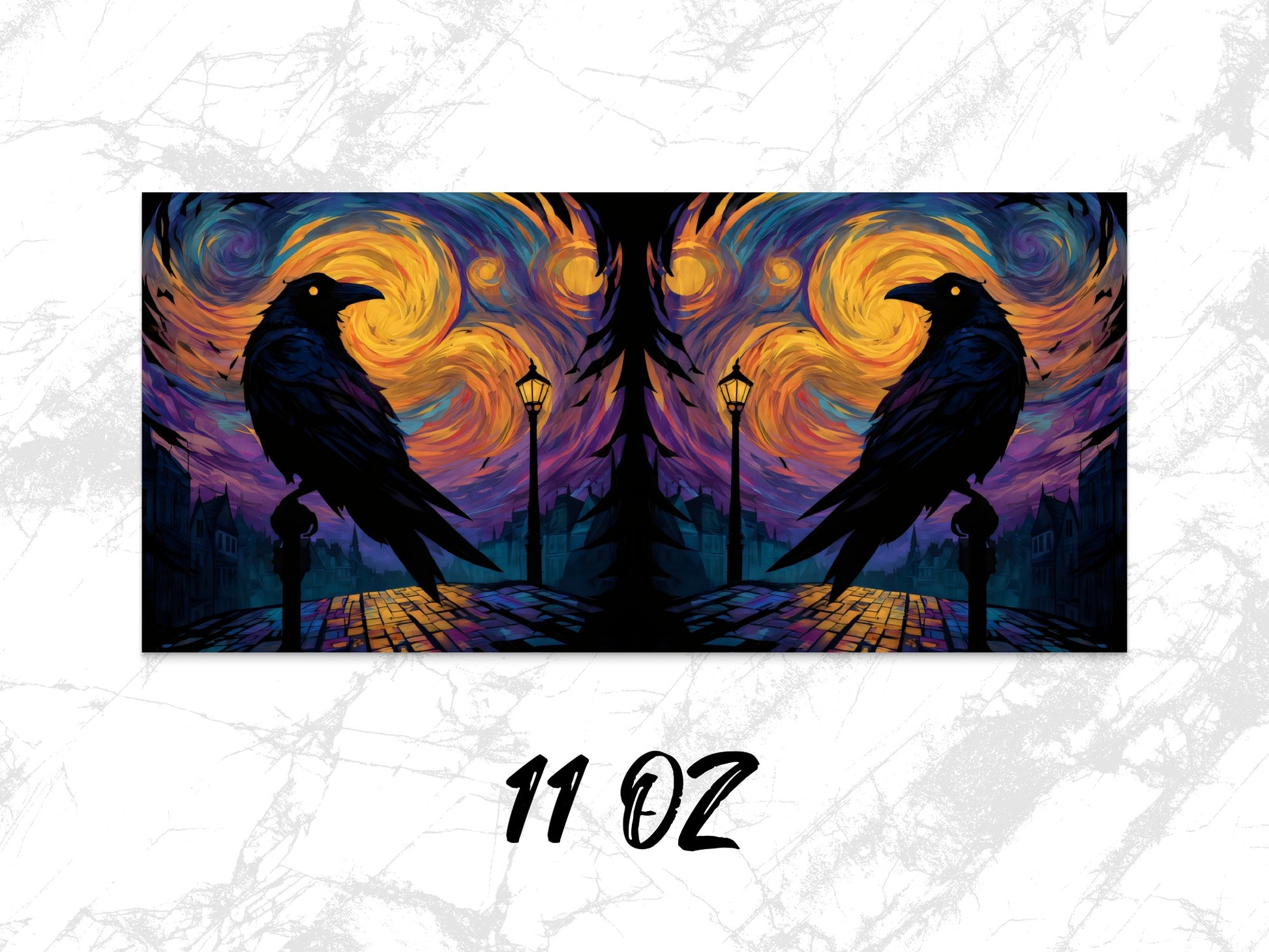 Raven Night Art Canvas Print, Starry Sky and Crows, Colorful Abstract Landscape, 11 oz Wall Decor, Dual Panels