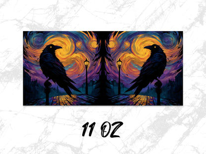 Raven Night Art Canvas Print, Starry Sky and Crows, Colorful Abstract Landscape, 11 oz Wall Decor, Dual Panels