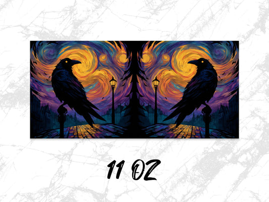 Raven Night Art Canvas Print, Starry Sky and Crows, Colorful Abstract Landscape, 11 oz Wall Decor, Dual Panels