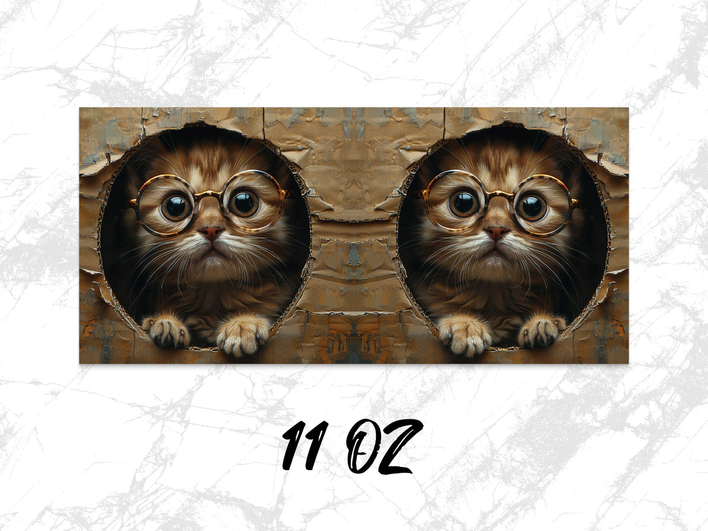 Cute Cat Coffee Mug, Symmetrical Kitten Art, Unique 11 Oz Ceramic Mug, Gift for Cat Lovers